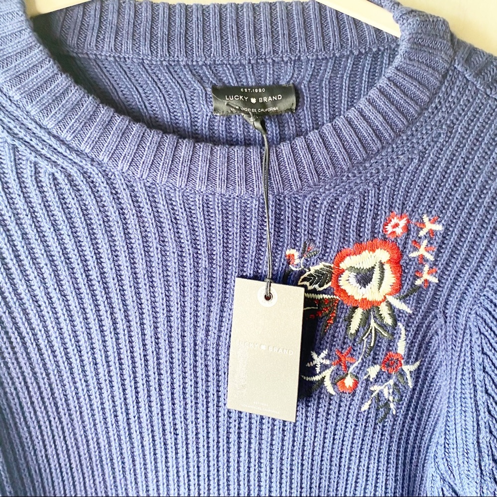 LUCKY BRAND Blue Floral Embroidered Sweater - Picture 5 of 8